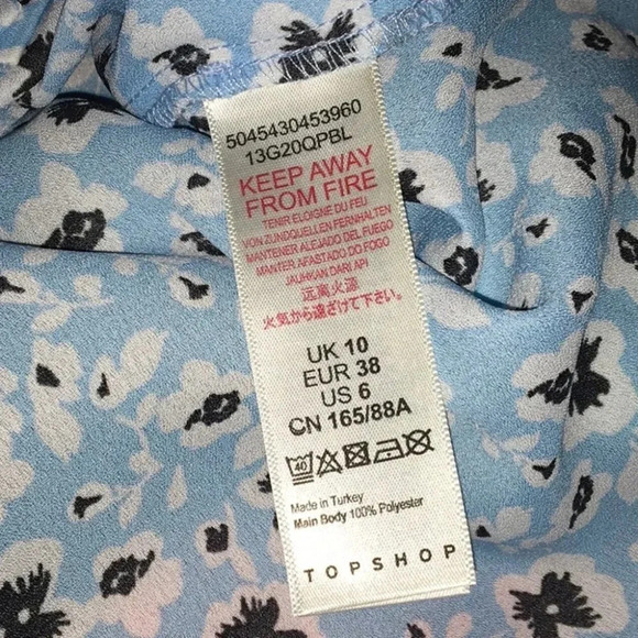 TopShop Blue Ruffle Floral Tea Top Blouse 6 Flower - Picture 6 of 6